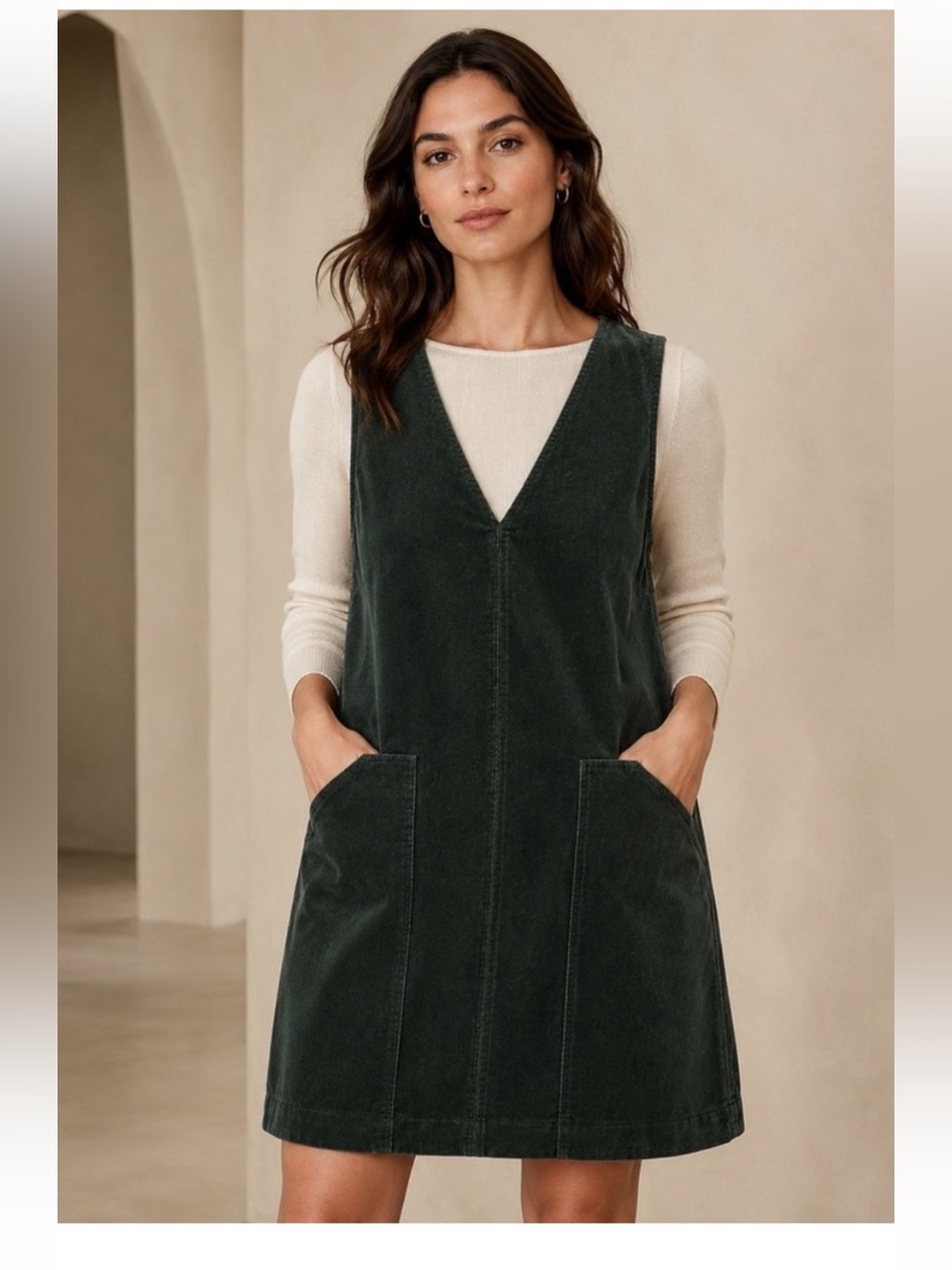 Banana Republic M NWT Hunter Green Corduroy Utility Shift pinafore mini Dress